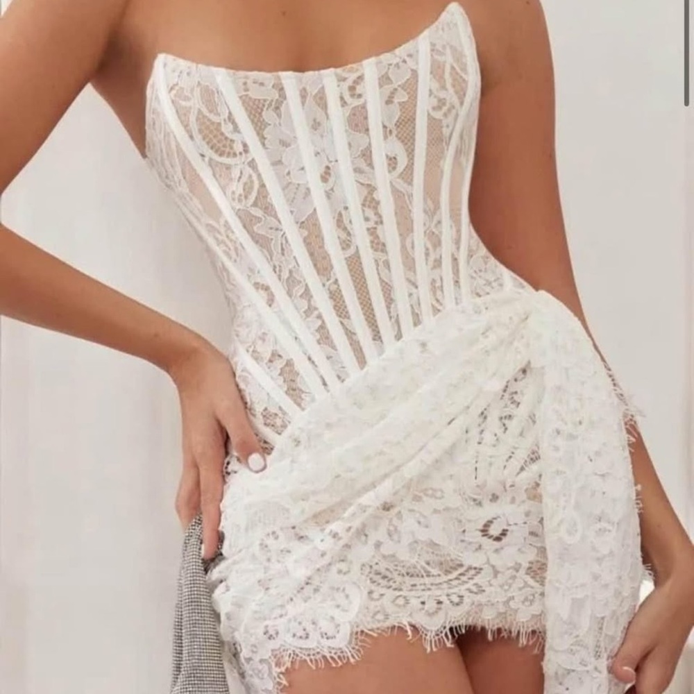 Heiress White lace draped corset dress
